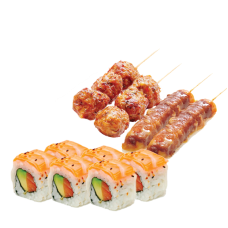 JMM8. (SSR) 6 Las Vegas Roll Saumon et Avocat & 2 Yakitori Boeuf au Fromage & 2 Yakitori Boulette de Poulet
